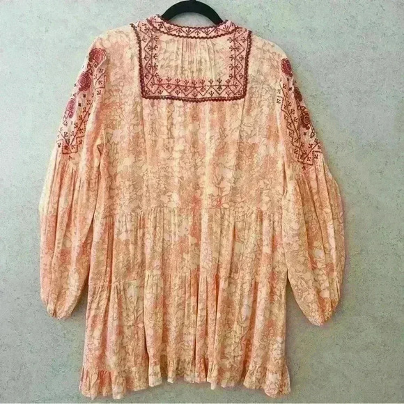 ANTHROPOLOGIE COLORFUL BOHO FLORAL EMBROIDERED FLOWING SUNDRESS SUMMER LONG SLEE - Picture 9 of 13